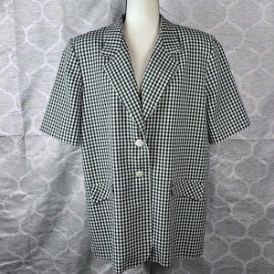 Vintage REQUIREMENTS Black White Gingham Blazer – Size 18 – Made in USA